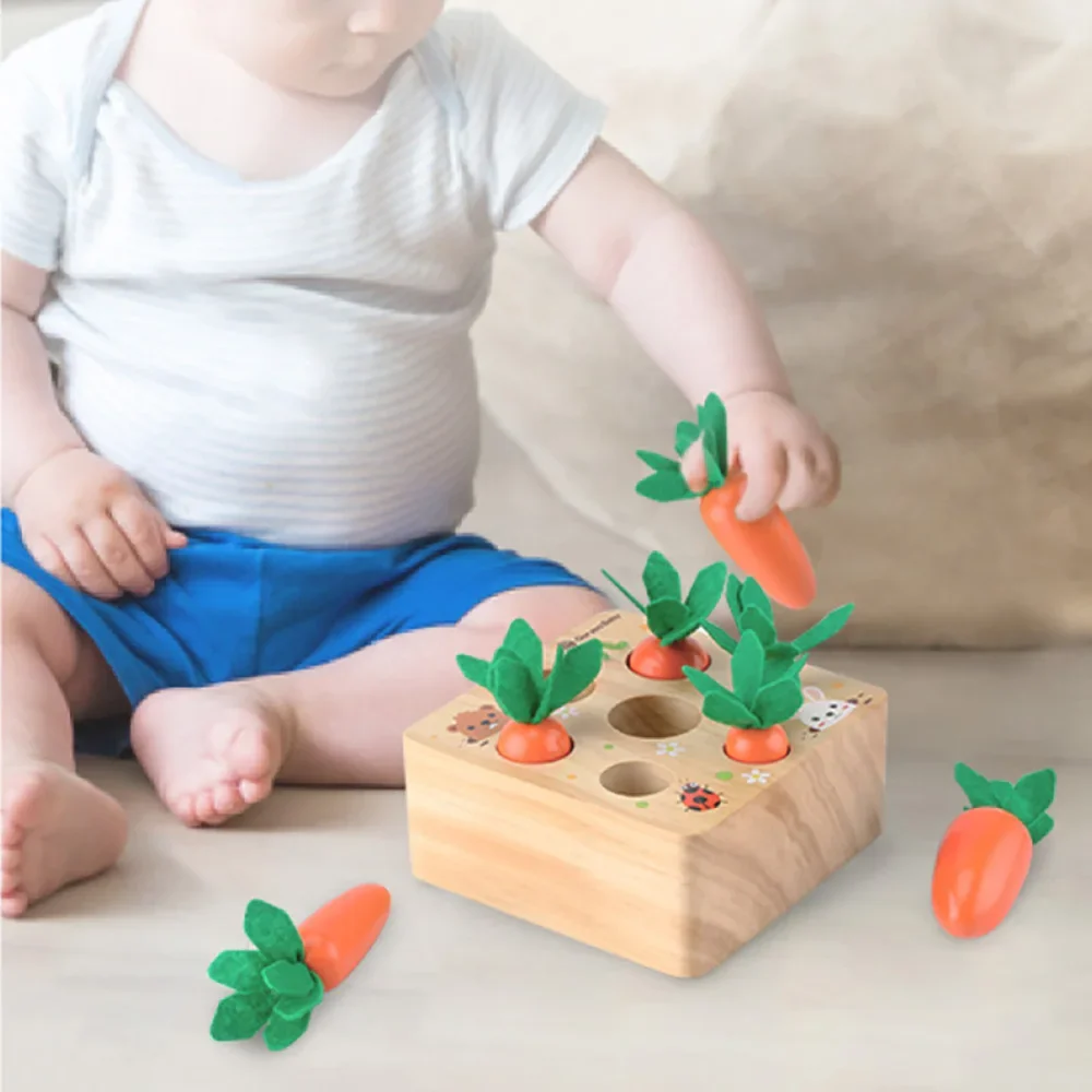 

Wooden Toys Baby Montessori Toy Set Pulling Carrot Shape Matching Size Cognition Montessori Educational Toy Wooden Toys baby