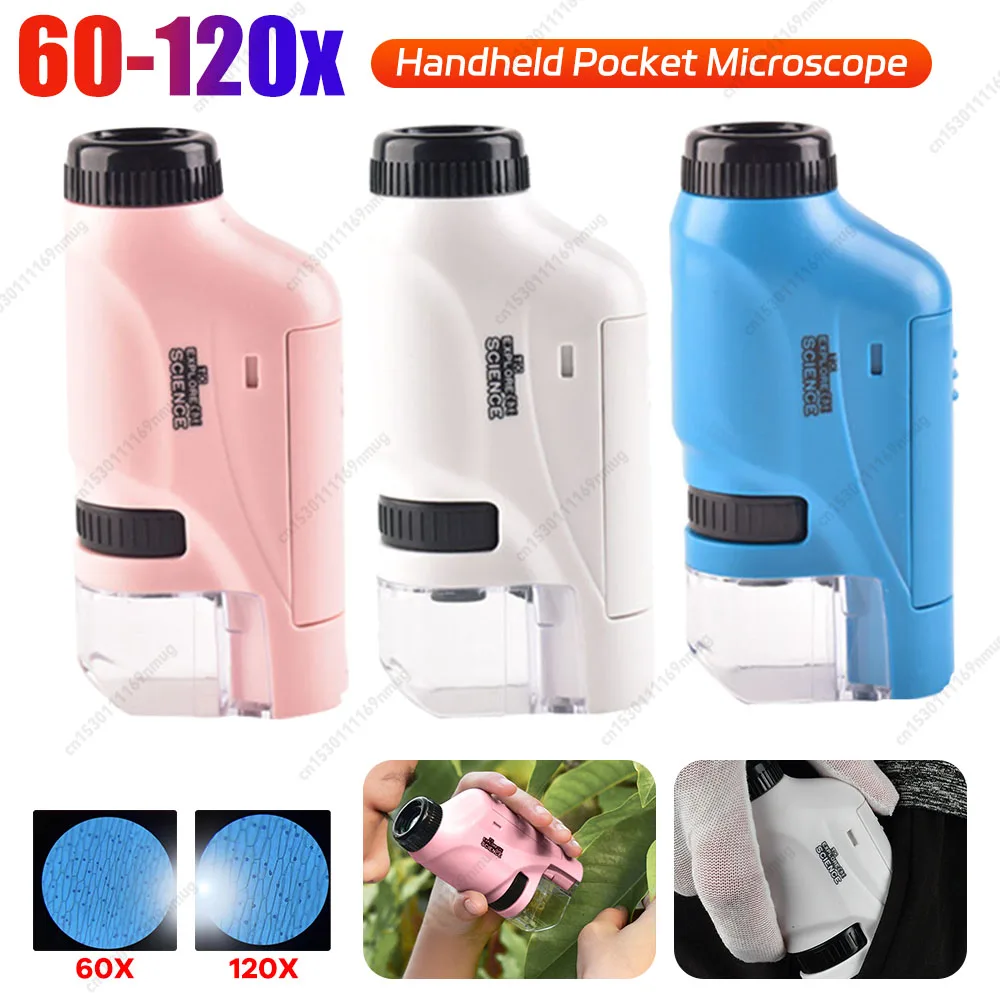 Educational Science Microscope 60-120X Biological Microscope Kit Battery Powered Portable Mini Microscope for Kids Observation