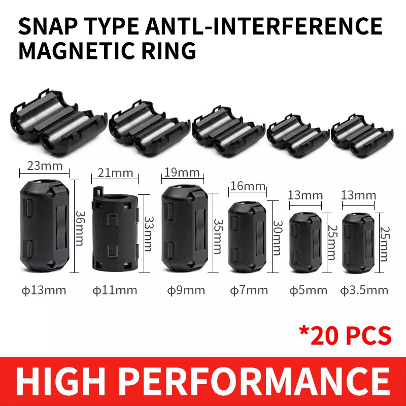 

20Pcs Magnetic ring Ferrite Filteranti-interference shield removable EMC inner diameter 3.5MM 5/7/9/11/13/15MM