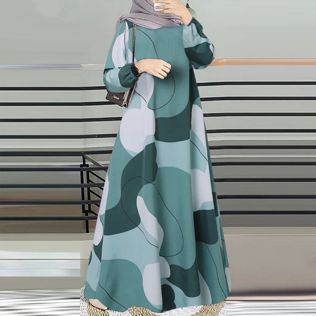 Robe longue imprimée musulmane malais, manches longues, col rond, longue Robe longue, lot d'usine, dubaï, luxe, Islam, élégante, nouvelle collection