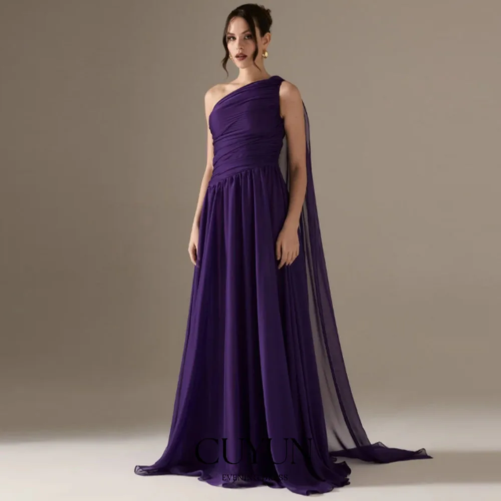 

CUYUN One Shoulder Purple Women Evening Dresses Chiffon Elegant Pleated Formal Event Dresses Customized Long Prom Gown Saudi