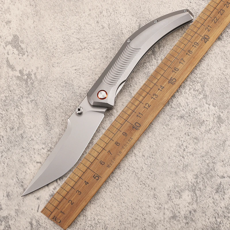 New 14C28N steel blade sandblasting titanium alloy handle fishing pocket survival camping collection fruit EDC knife