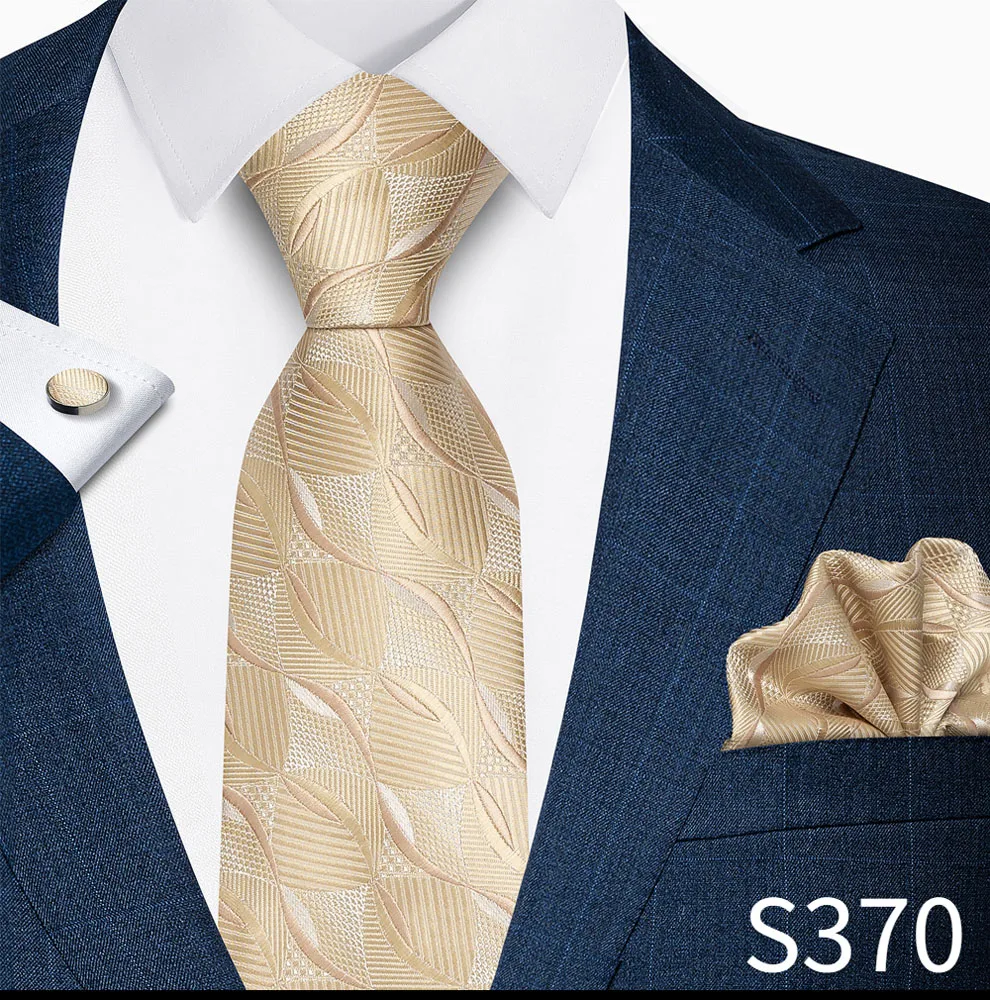 Luxusmarke, 8 cm, Krawatten-Einschubtaschentücher und Manschettenknöpfe-Set für Herren, goldenes Paisley-Muster, Geburtstagsgeschenk, Krawatten- und Anzugaccessoires, passend für Partys. – Detail 23