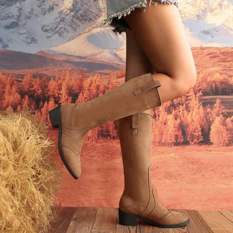 2024 autumn and winter new oversized long boots look slim, high heels, thick heels, long boots for women