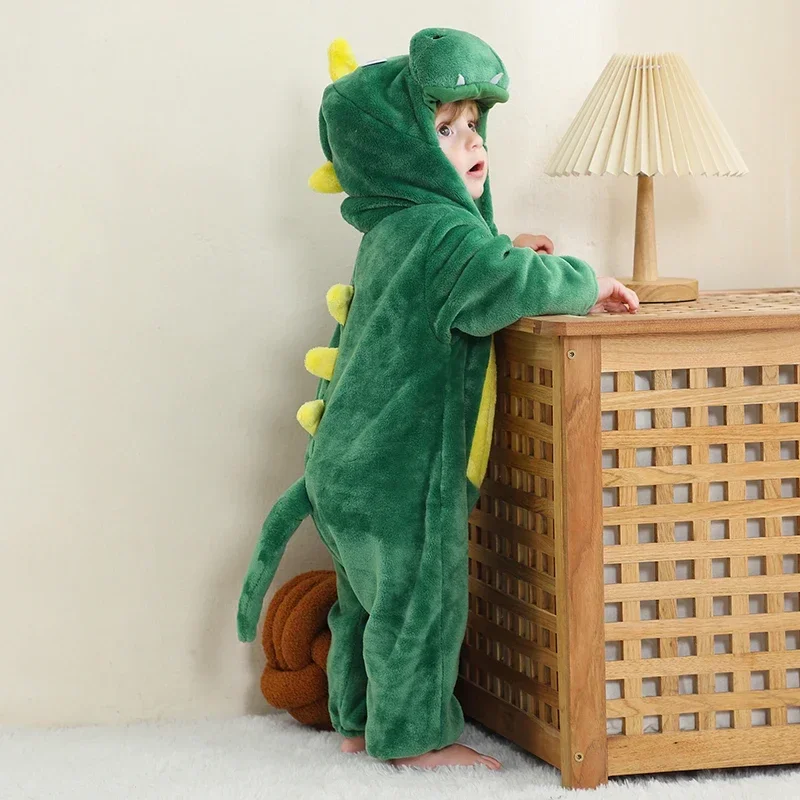 Baby Onesies Pajamas Halloween Costume Cute Animal Costumes with Tail Flannel Fleece Hooded Zip Up Romper Homewear Kids Clothes