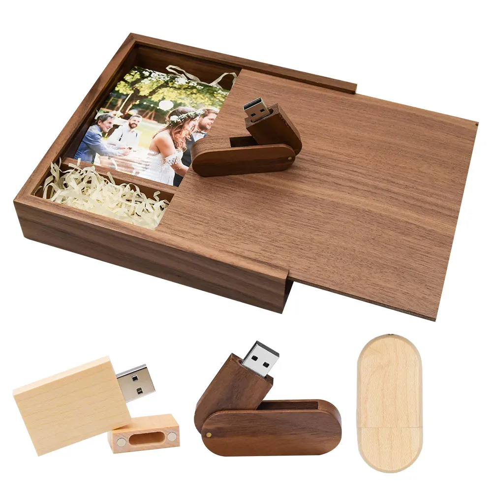 

USB 2.0 Flash Drives 128GB Photo Album Wooden Box 64GB Free Custom Logo 32GB Photography Wedding Anniversary gift External 8GB