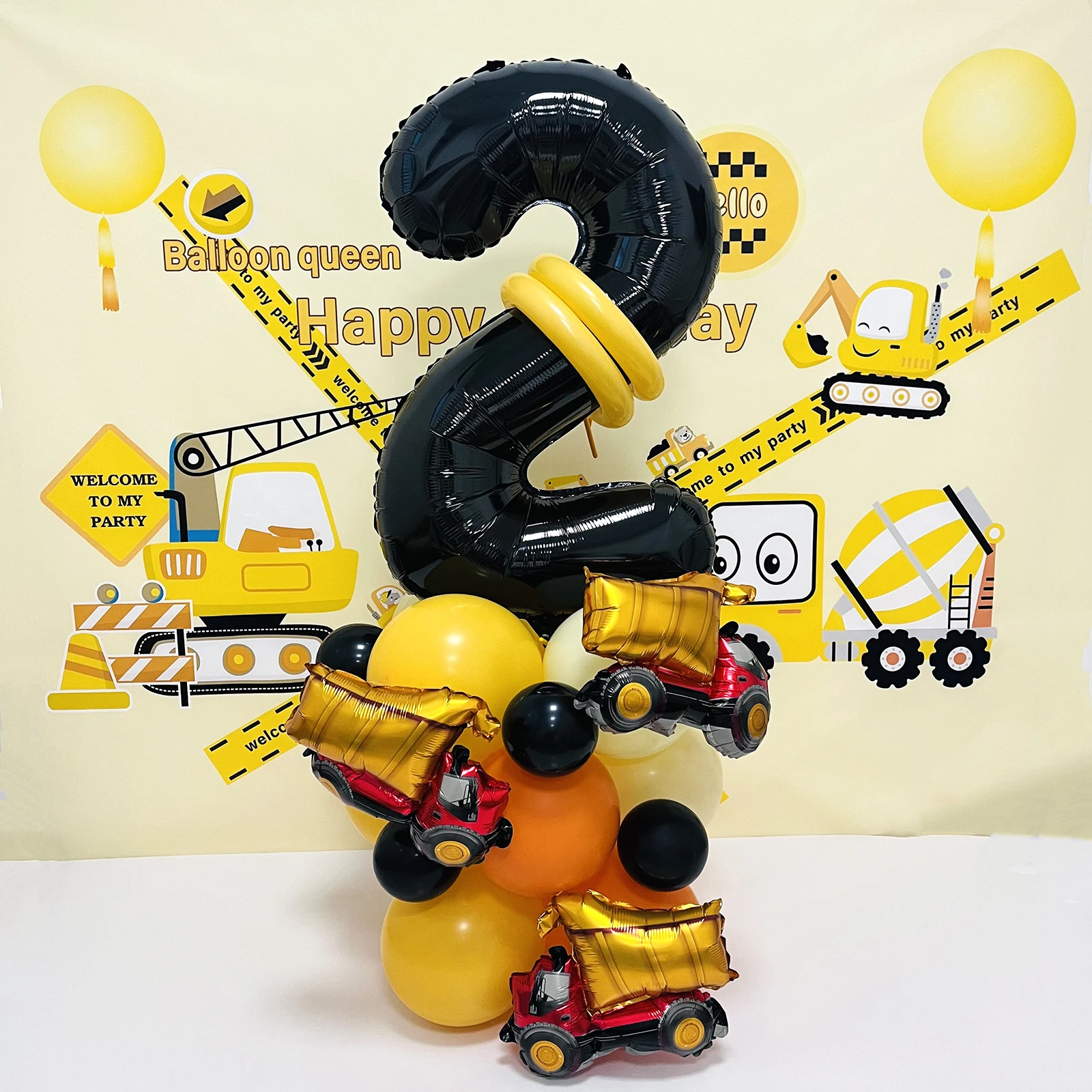 31pcs/set, 32inch Construction Theme Age Number Truck ExcavatorTower With Black Balloon Birthday Party Decorations Supplies