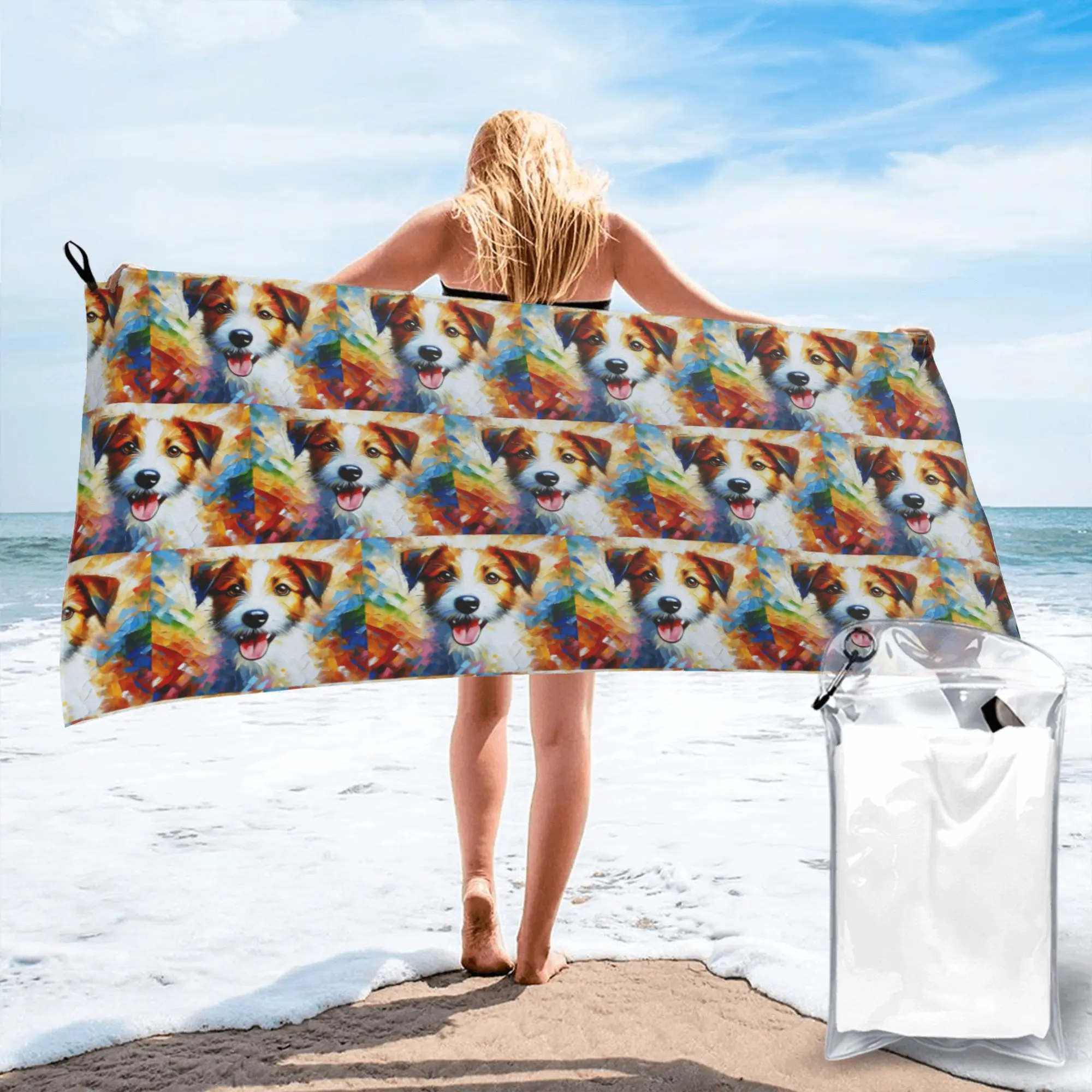 Kromfohrlander Dog Jack Russell Terrier Acrylic  Beach Towel Soft Microfiber Quick Dry Absorbent Quick Towels For Pool