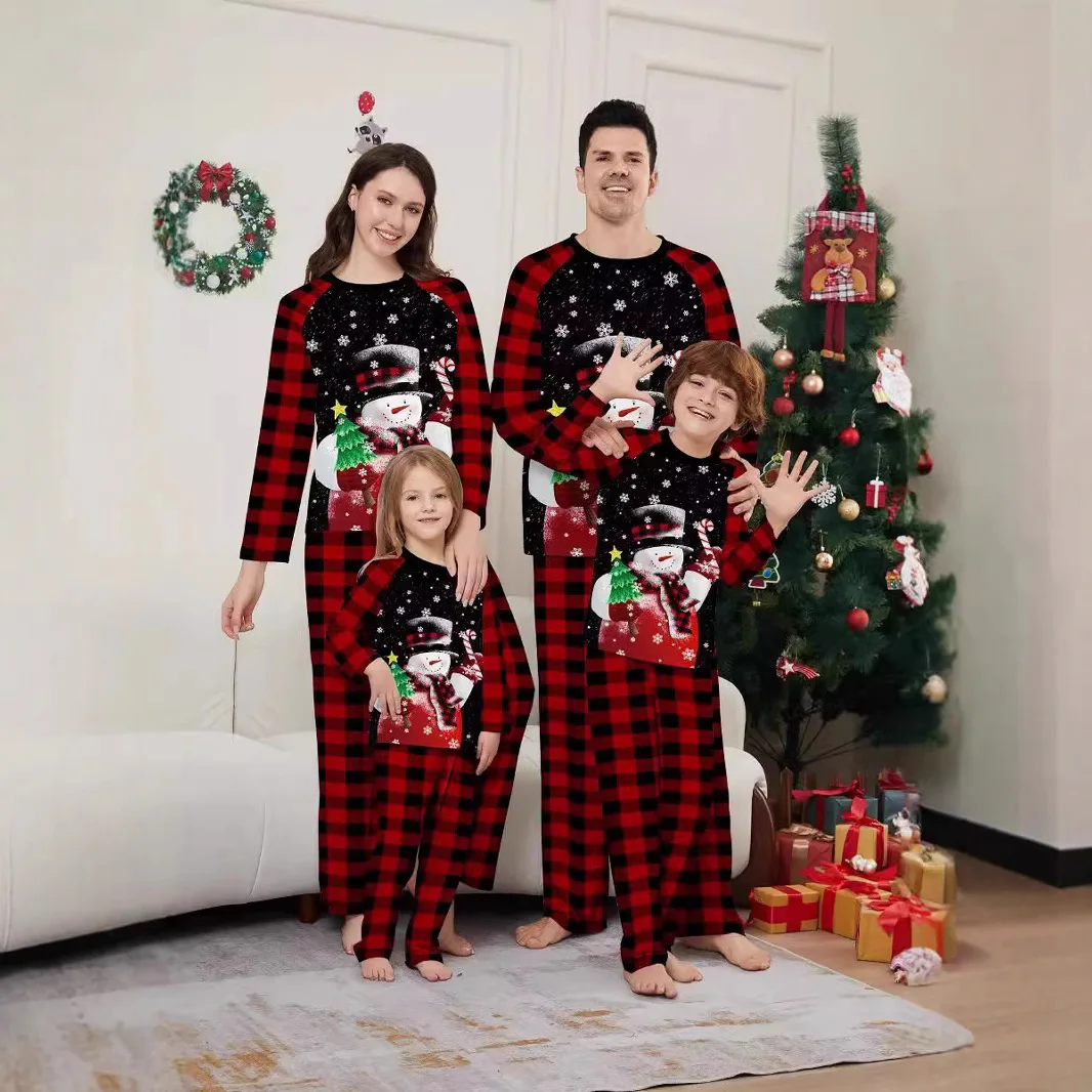 Xmas Family Outfit Pajamas New Year cartoon letter Christmas parent-child outfits, autumn /winter home wear sets, baby jumpsuits