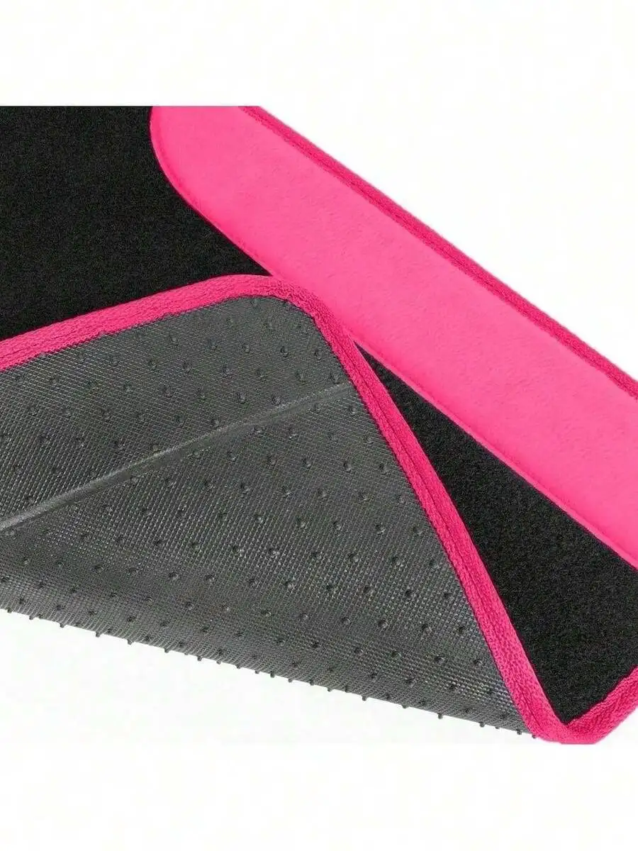 

Hot Pink Black Two-Tone Faux Leather Car Floor Mats With Anti-Slip And Heel Pad For SUV Truck Van