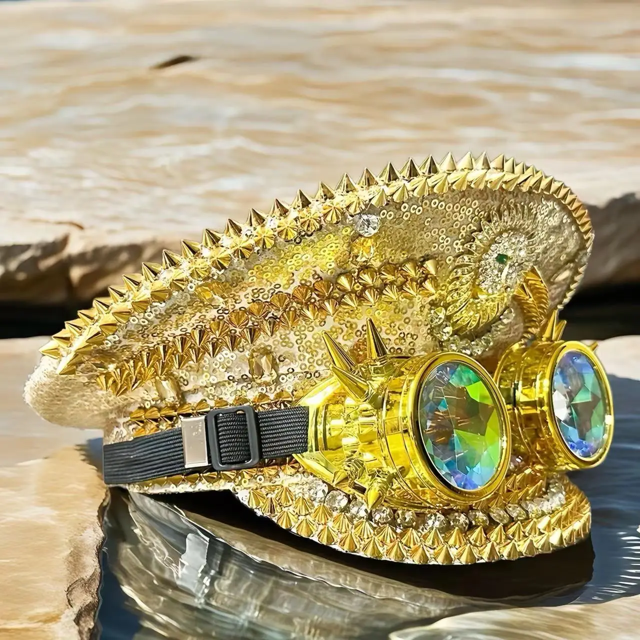 홍루안 골든 고글 캡틴 모자 뮤직 페스티벌 여성용, 카니발 코스튬 모자 & 코스프레 여성 액세서리