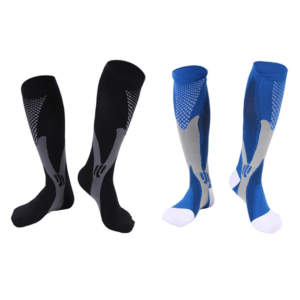 

2Pairs Long Compression Socks Knee High Nylon Anti-Skid Elastic Sports Running Socks for Men Women Relieve Fatigue Swelling