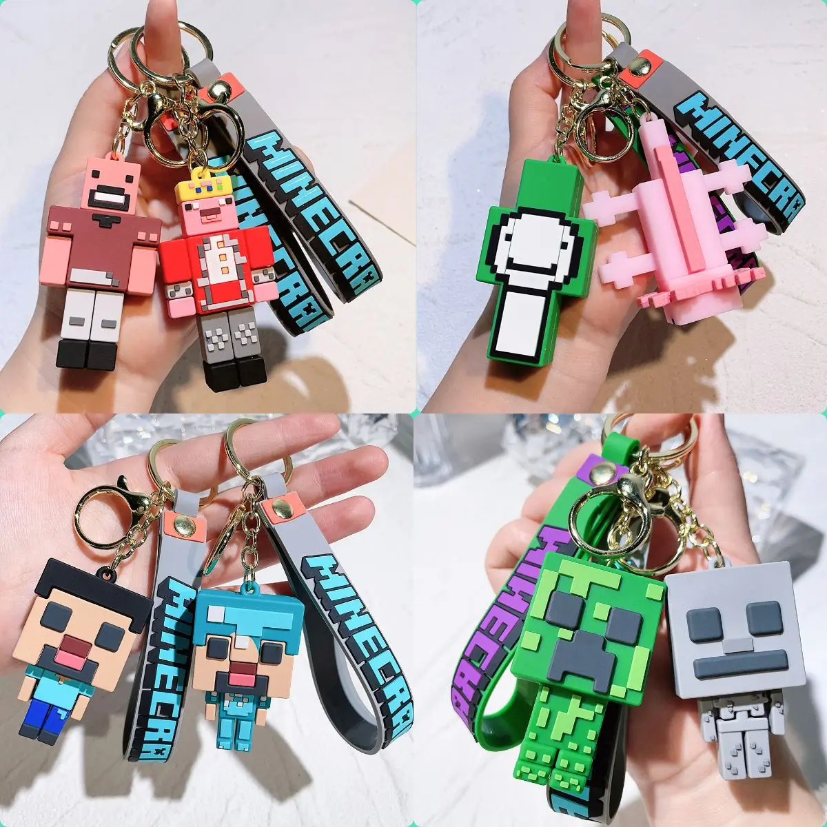 8pcs Creativity My World 3D Sandbox Game Keychain Minecraft Couple Keychain Bag Pendant Cos Action Figure