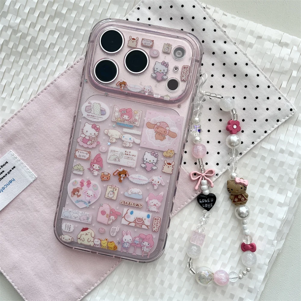 Urocze etui na telefon z króliczkiem i łańcuszkiem w stylu kawaii, odporne na wstrząsy, do iPhone 17 Pro 14 13 15 16 Max 17 Pro Max, koreańskie obudowy, funda. — zdjęcie produktu 5