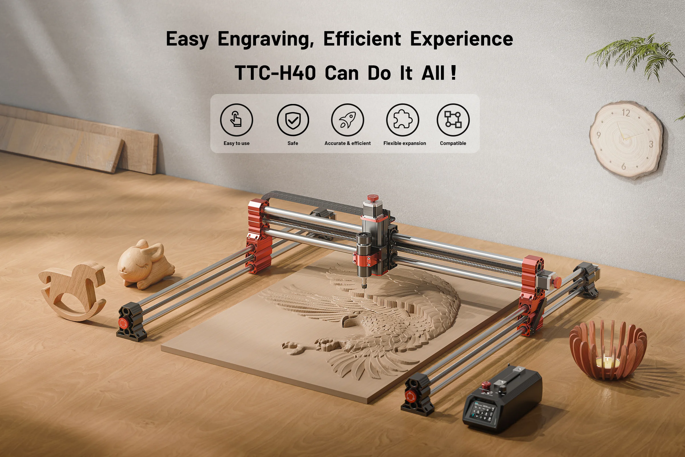 Twotree TTC-H40 CNC Engraving Machine 500W Spindle Motor 3Axis/4Axis 1000x1000x100mm for Stainless Steel Wood CNC Router Machine