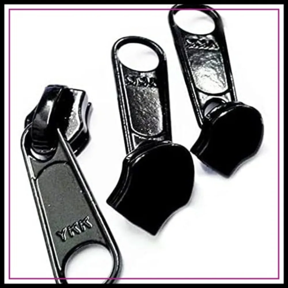 

#5 YKK Black Coil Non-Locking Long Pull Bag Sliders Zipper Repair Kit - Choose Quantity
