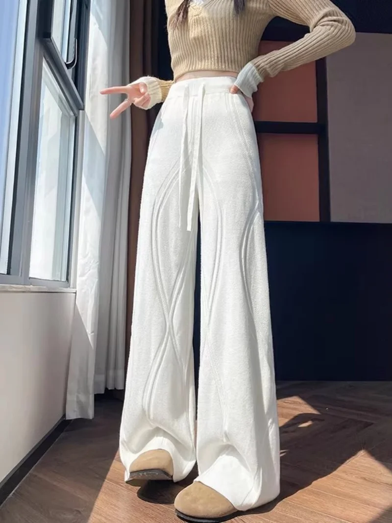 Knitted Wide Leg Pants Women High Waisted - 2026 Spring Autumn Winter Fashion Straight Leg Casual Pants Loose Fit Trousers w195