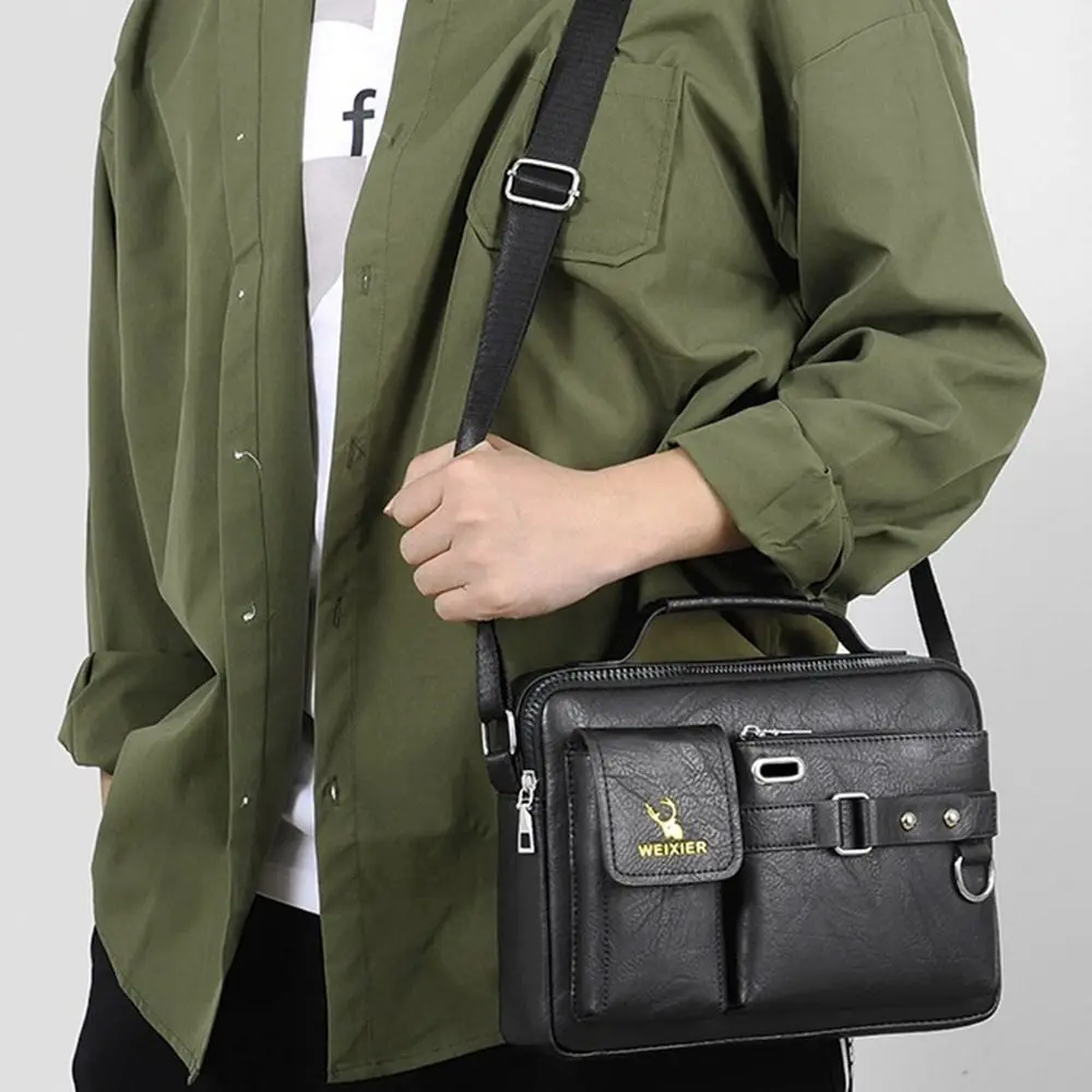 Bolso de hombro impermeable para hombre, bandolera portátil resistente al desgaste, con patrón de lichi, para ocio