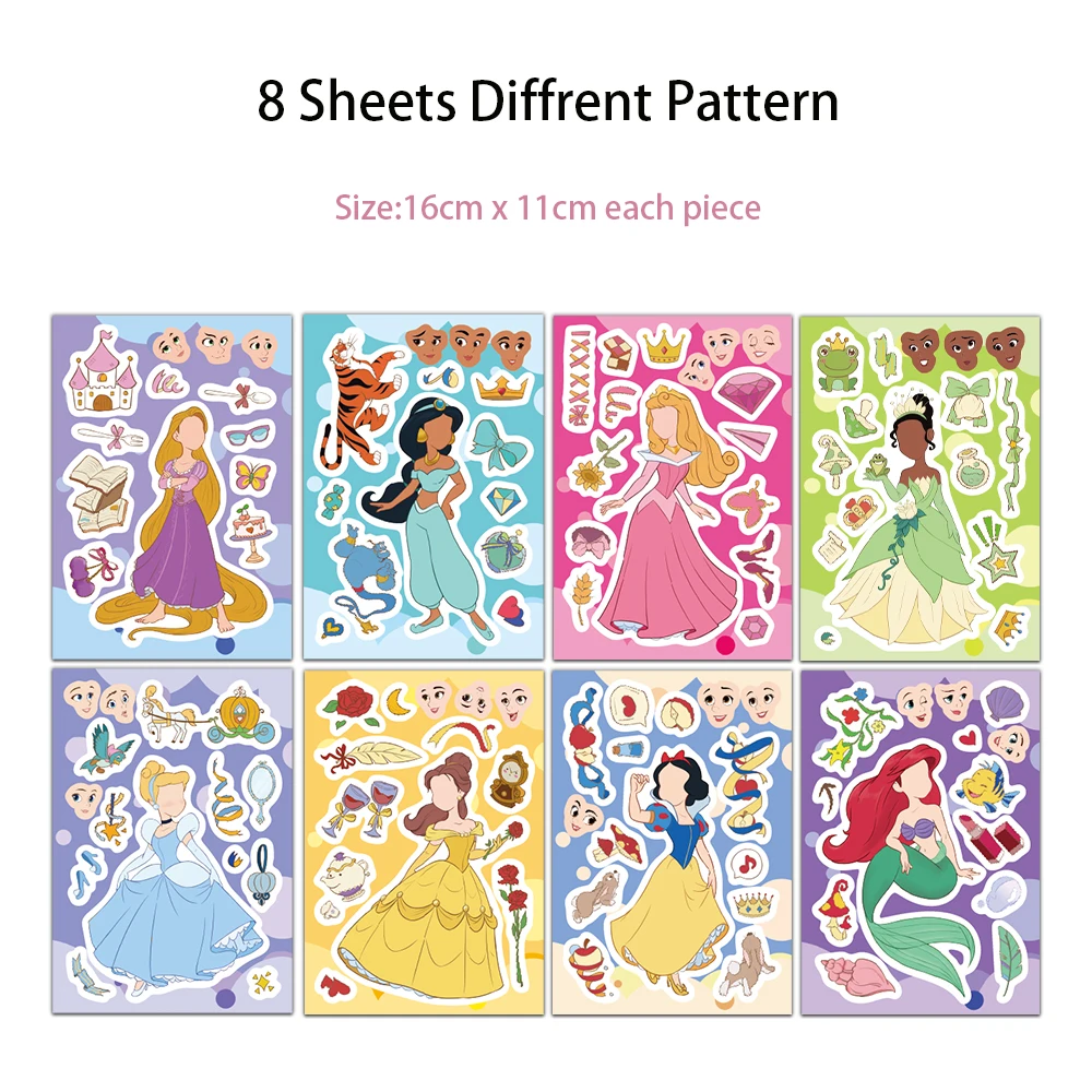 8PCS Beautiful Princess Face Changing Stickers DIY Account Materials Phone Cases Laptops Suitcases Water Cups Waterproof Sticker
