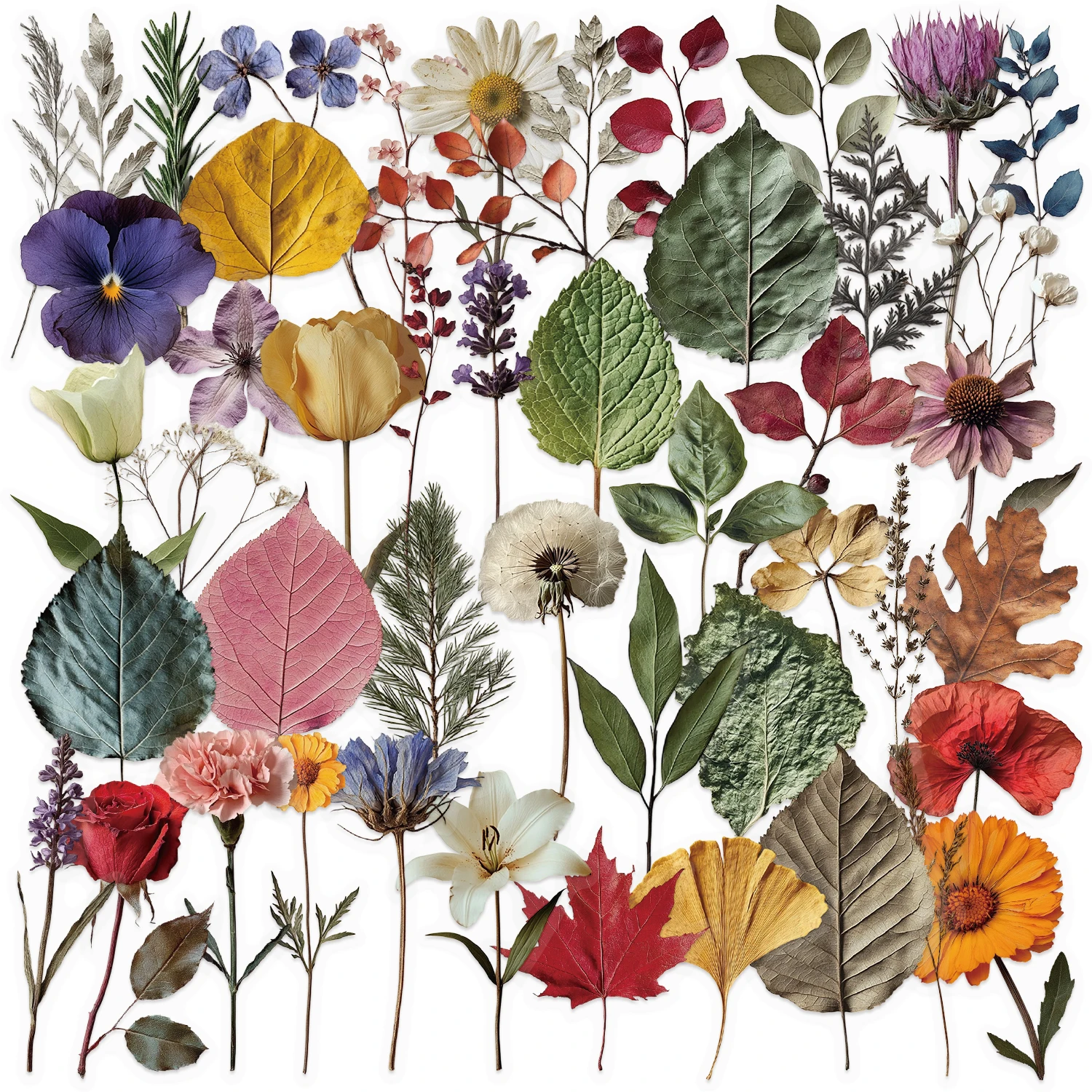 50Pcs Cute Plant Transparent Stickers Plant Specimen Decals Phone Case Notebook Skateboard Motorcycle Sticker Toy