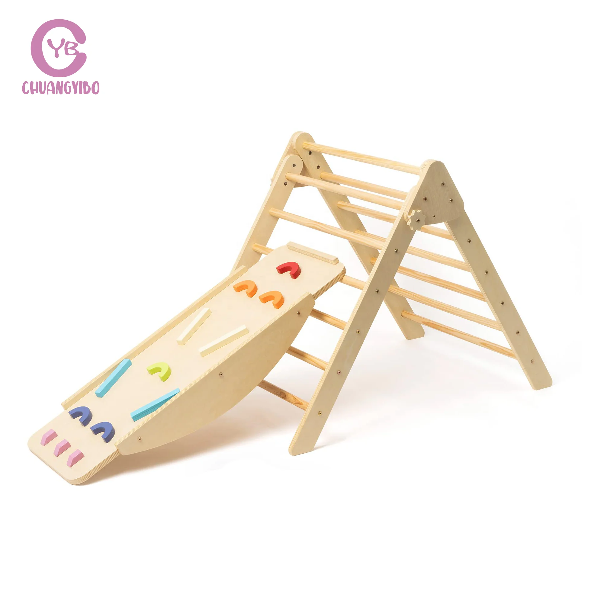 2023 New Multifunctional Triangle Ladder With Seesaw Tumbling Ball Kindergarten Indoor Training Wooden Climbing Toys