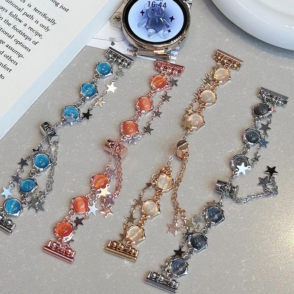 Fashion Crystal Opal Star Metal Strap For Samsung Galaxy Watch 7 6 5/Pro/4 Classic 44/40/46mm 20/22mm Band For Huawei Watch GT 3