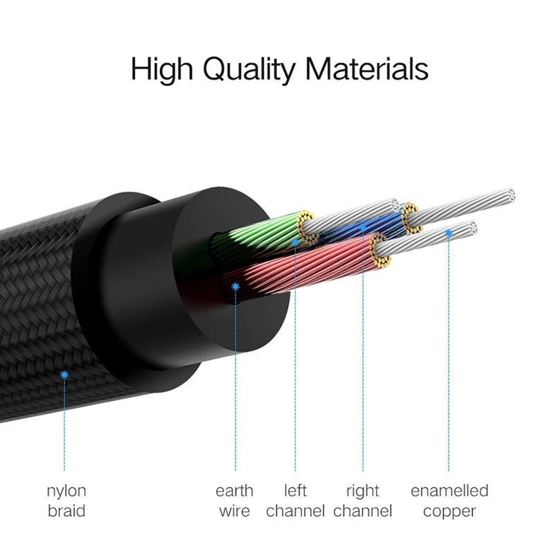 Baseus-3.5mm AUX 케이블 스테레오 오디오 코드, 금도금 남성-남성용 편조 케이블, 자동차 홈 헤드폰 스피커, MP3 플레이어 케이블