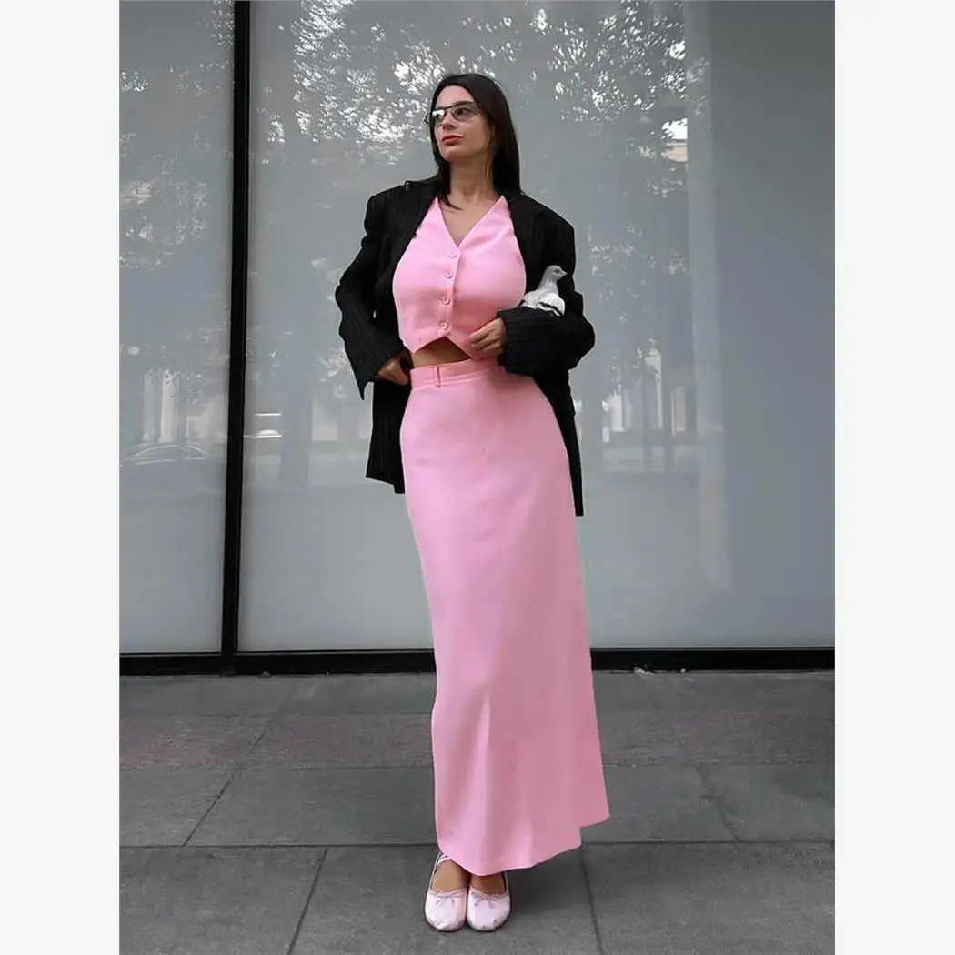 

Sexy Svel Vest ort Top Split Skirt Two-Piece Set Women Casual Suit Open-Air Summer Faion for Young Women 8-25