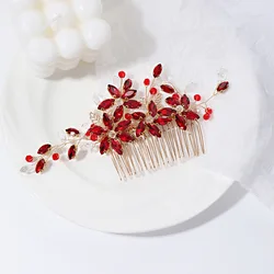 Red Crystal Hair Comb Wedding Hair Accessories For Women Fashion Alloy Hairpin Clip Bride Hair Jewelry Marrige Tiaras Gifts