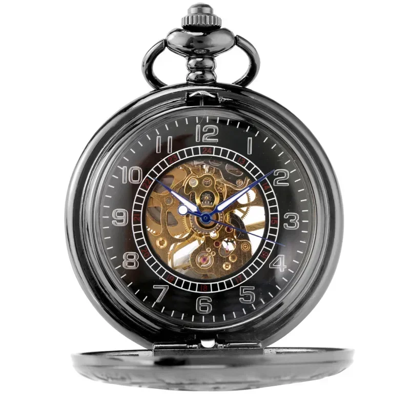 Steampunk Hollow-out Rhombus Cover Unisex Hand-wind Mechanical Pocket Watch Luminous Hands Arabic Number FOB Chain Gift
