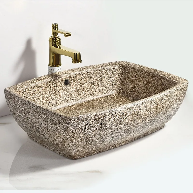 Modern design stone textured rectangular washbasin hand painted indoor and outdoor bathroom basin