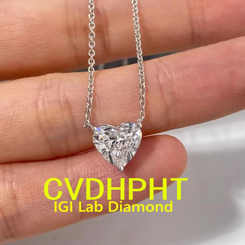Luxury Soild 14K White Gold RingIGI Lab Growing Diamond  Heart shape wedding Pendant Necklace Wedding Diamond Necklace  ﻿