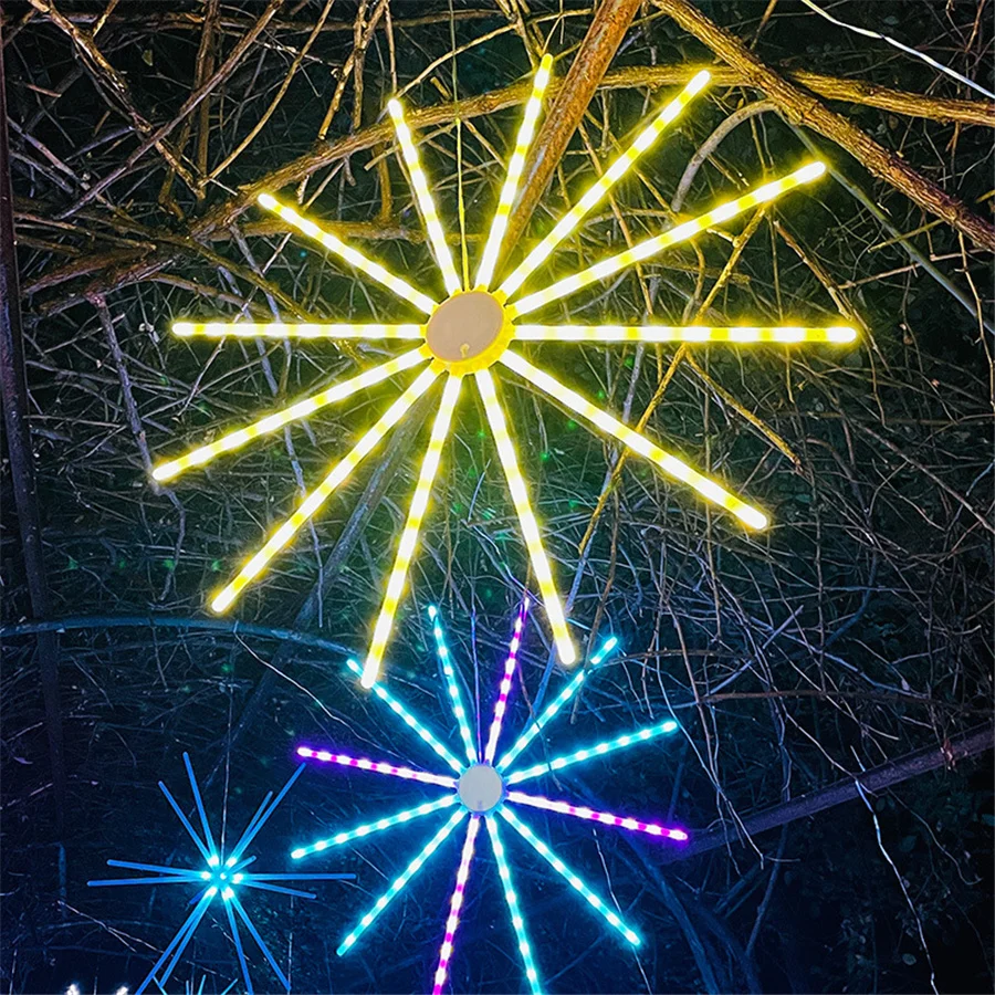 2023 LED RGB Hanging Firework String Light Waterproof 18 Modes Starburst Christmas Fairy Light Garland for Party Courtyard Decor