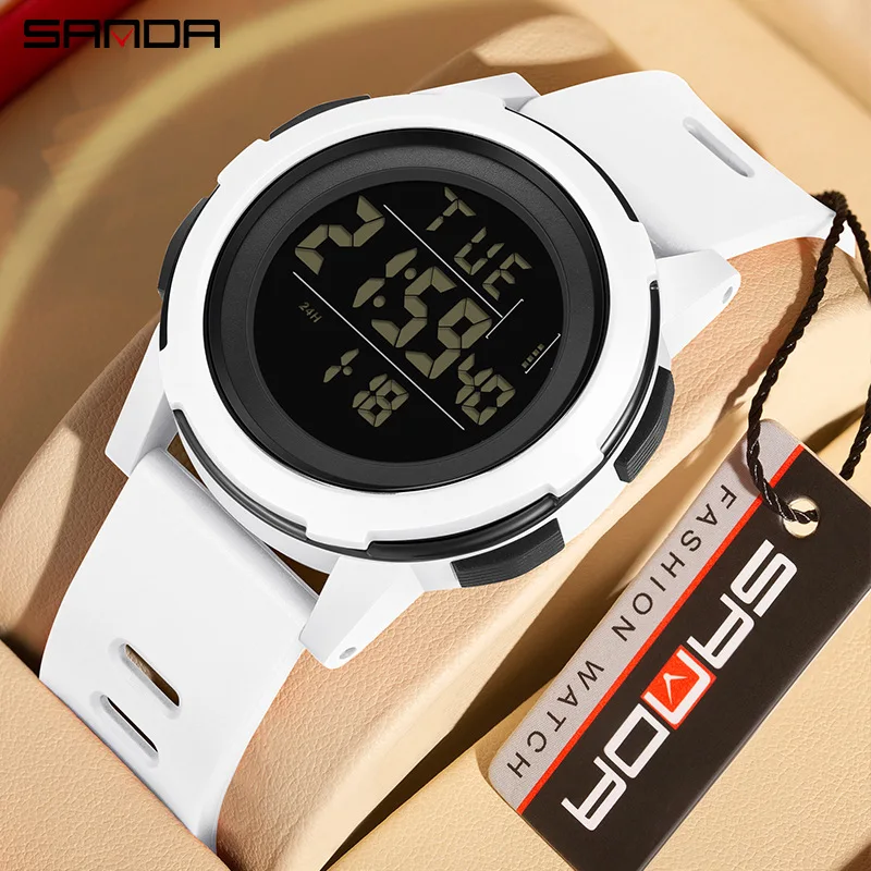 Sanda 2188 Electronic Watch Fashion Simple Outdoors Nightlight Waterproof Alarm Digital Display Silicone Strap Student Watches