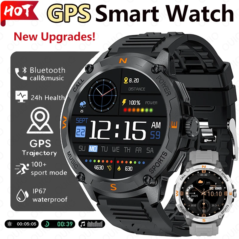 

Смарт-часы с GPS, спутниковое позиционирование, Bluetooth-вызов, IP67, водонепроницаемые, пульсометр, 1,43 дюйма, HD AMOLED, 260 мАч, 100 + спортивные умные часы