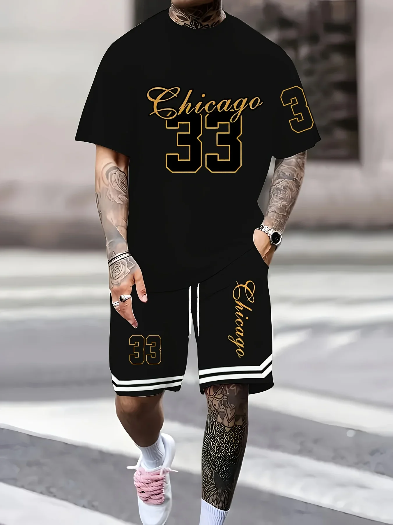 Summer 2025 Casual Sporty Men's Set New Men's Set 3D Digital Printed Casual Round-neck Short-sleeved T-shirt with Shorts 2-piece