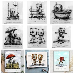 Bot-ology Better Together Clear Stamps for Card Making Transparent Silicone Stamps Robot Rubber Stamps Seal for DIY Scrap