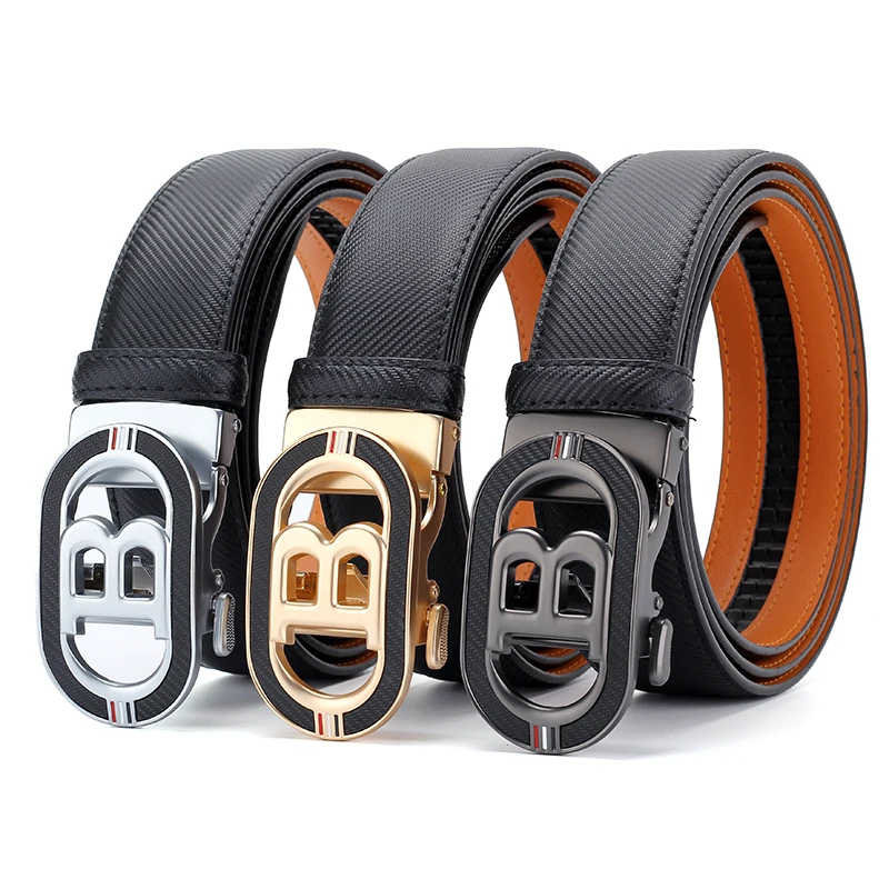 

New Big "B" Automatic Buckle Men Belt, Fashionable Letter Buckle Waist Belt, Business Casual Leather Belt,Genuine Suit Belt