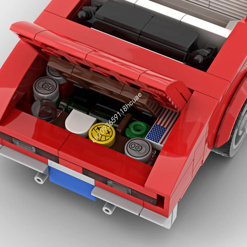 379 ELEMENTÓW MOC City Champion "Wielki Czerwony Rekin" Model Chevrolet Impala Convertible z 1971 roku, Klocki Konstrukcyjne, Kreatywne Klocki do Układania