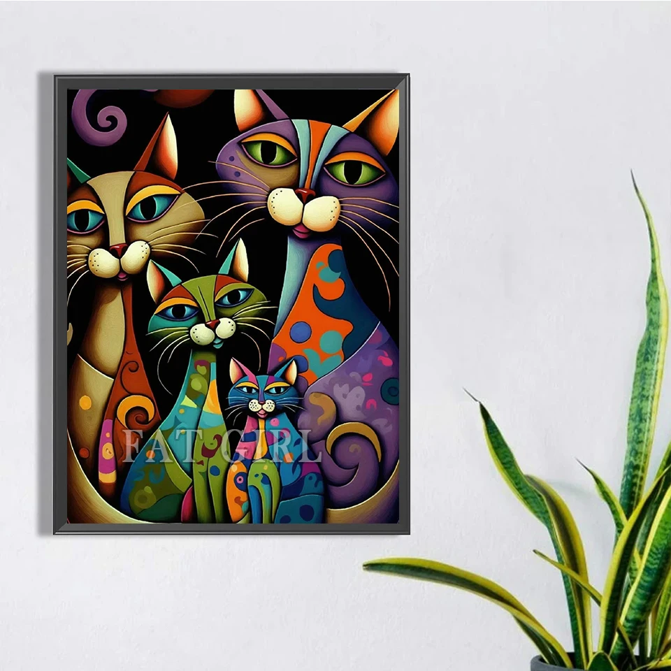 Diy Anime Abstract Cat Diamond Art Painting Animal Full Drill Diamond Embroidry New 2023 Of Rhinestone Mosaic Home Decorations