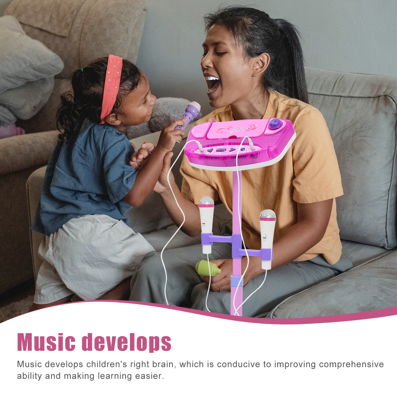 1Set Microfono di simulazione Giocattolo per bambini 3-12 anni Doppio microfono Design Mp3 Connessione Supporto regolabile Regalo per l'apprendimento della musica