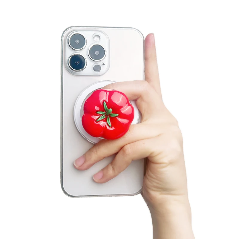 Cute Tomato Phone Stand Magnetic Socket Grip Phone Holder For Magsafe IPhone Mac Samsung Safe Ring Finger Expanding Stand