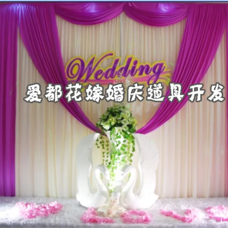 

3*4m White with Fuchsia Wedding Ice Silk Wedding Backdrop Stage Curtain with Swag Halloween Christmas Decororation
