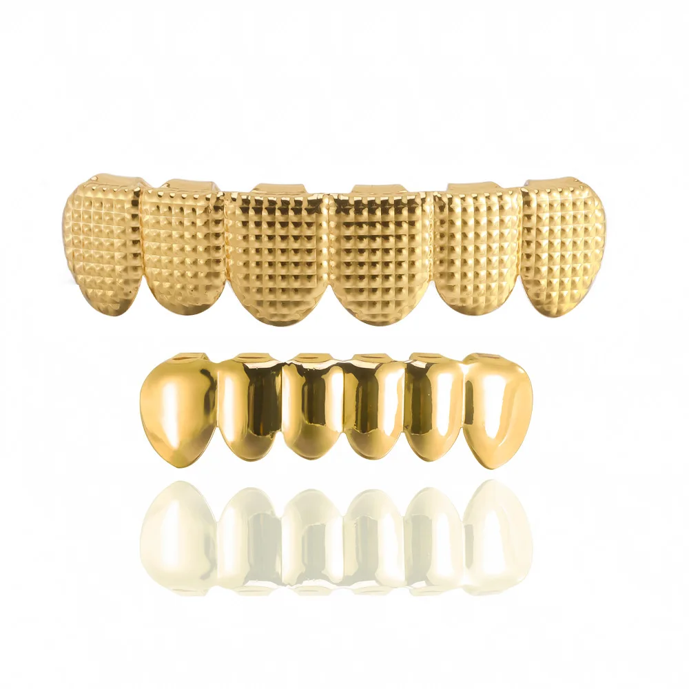 

Gold Silver Plated Hip Hop Teeth Grillz Top& Bootom Groll Set With silicone Vampire teeth Best Gift For Halloween