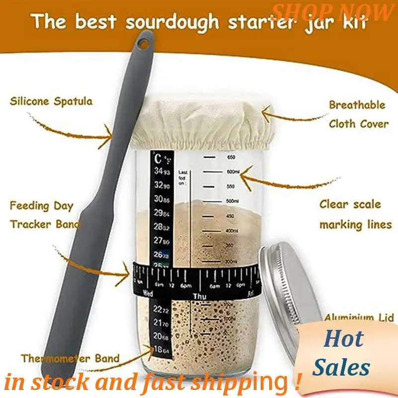 

1Set Glass Airtight Jar Natural Fermentation Jar +Lid And Scale Dough Fermentation Kit