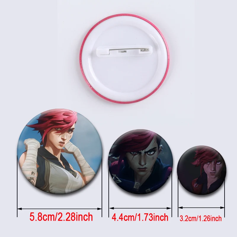 LOL Arcane Vi Jinx شارة أنيمي لعبة شخصية دبابيس عرض مستديرة دبابيس اليدوية لحقيبة الظهر الملابس الهدايا اكسسوارات #2