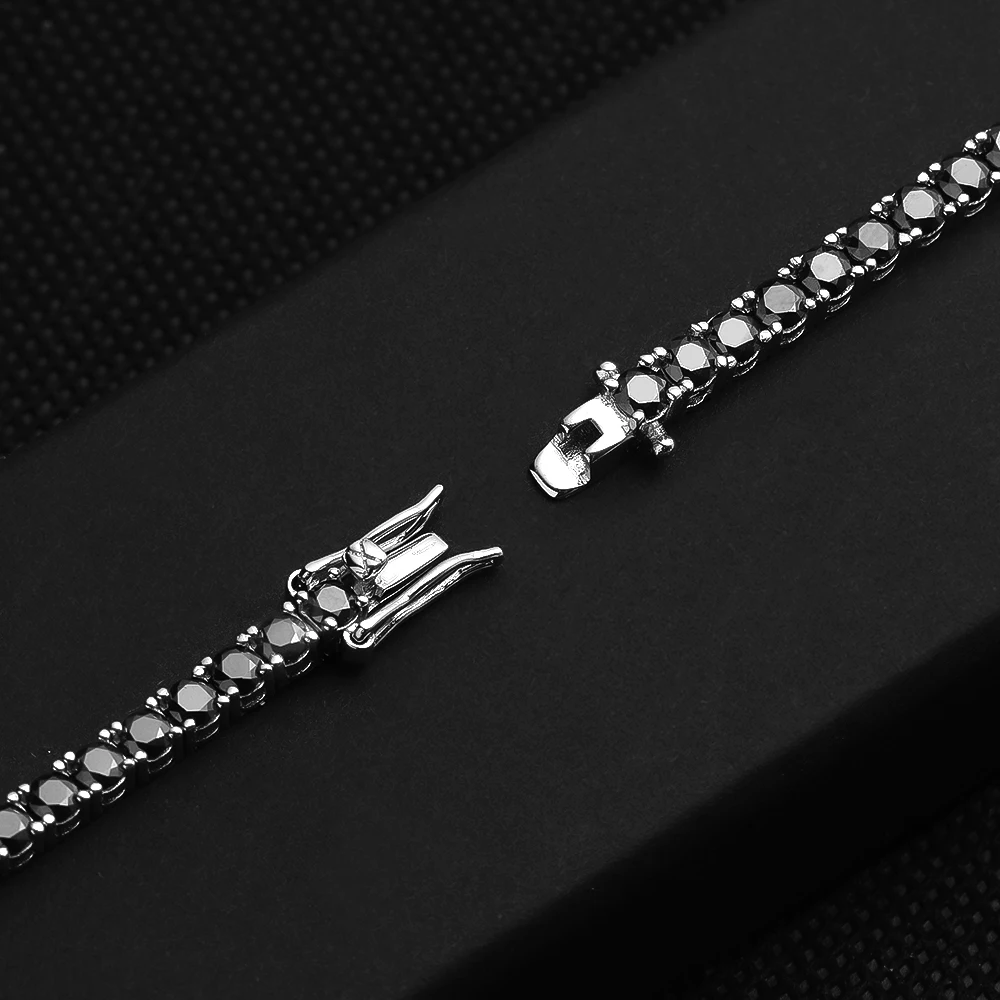 KNOBSPIN Black Moissanite Tennis Bracelet 925 Sterling Silver Plated 18k White Gold Bracelet for Women Man Hip Hop Party Jewelry