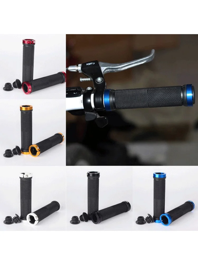 AliExpress NONE 1/2 pairs Rubber MTB Grips Alloy Cuffs Bilateral Lock Bicycle Handle Grip Anti-skid Cycling Handlebar Sleeve BMX Bike Accessorie