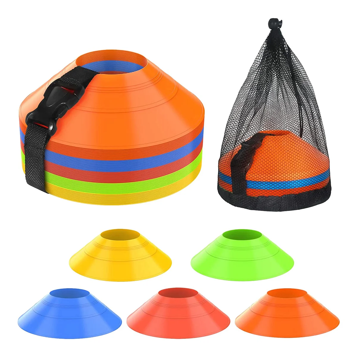 50 Pack Soccer Cones with Strap Carry Bag,7.5 Inch Football Cones, Kids, Field Marker for Football Basketball Skating