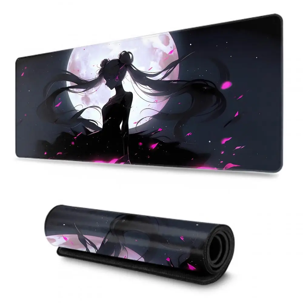 Stylish Magical Anime Desk Pad, Large Waterproof Rubber Mouse Mat with Moonlit Girl Silhouette for Gaming Daily Use